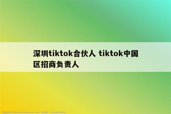 深圳tiktok合伙人 tiktok中国区招商负责人