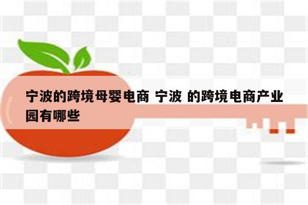 宁波的跨境母婴电商 宁波 的跨境电商产业园有哪些