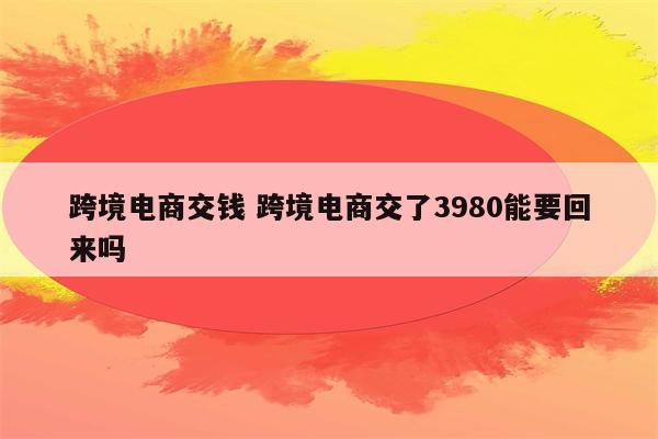 跨境电商交钱 跨境电商交了3980能要回来吗