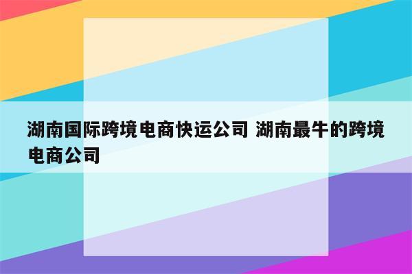 湖南国际跨境电商快运公司 湖南最牛的跨境电商公司