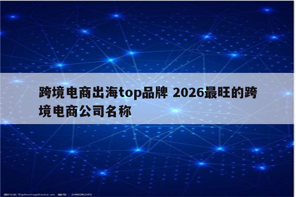 跨境电商出海top品牌 2026最旺的跨境电商公司名称