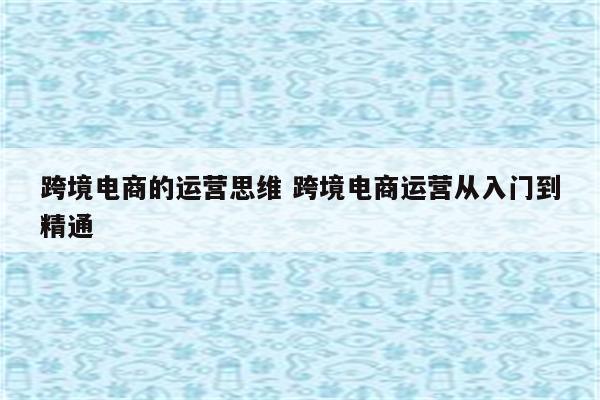跨境电商的运营思维 跨境电商运营从入门到精通