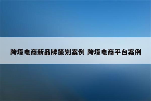 跨境电商新品牌策划案例 跨境电商平台案例