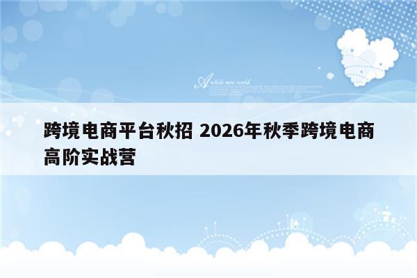跨境电商平台秋招 2026年秋季跨境电商高阶实战营