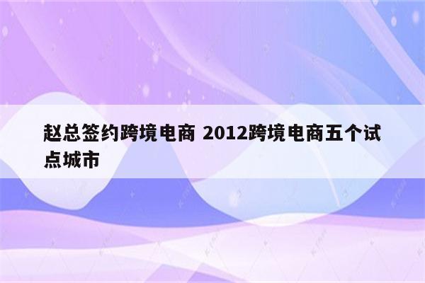 赵总签约跨境电商 2012跨境电商五个试点城市