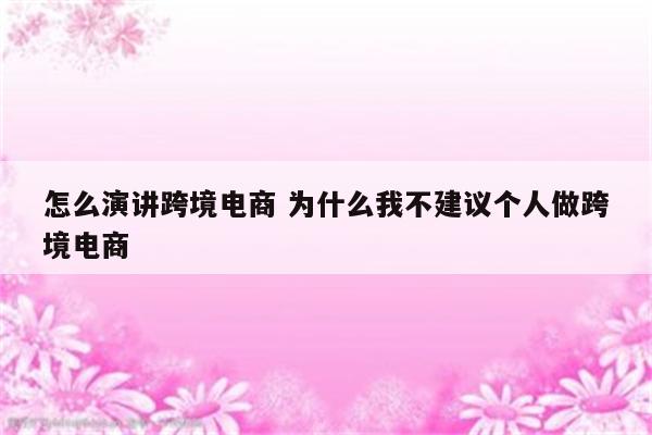 怎么演讲跨境电商 为什么我不建议个人做跨境电商
