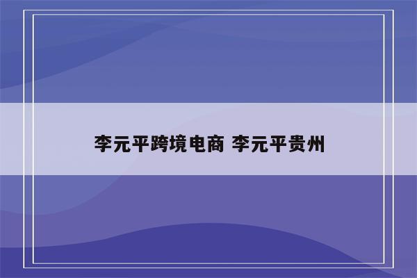 李元平跨境电商 李元平贵州