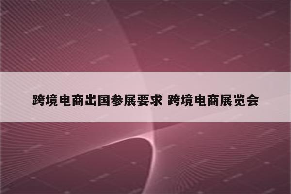 跨境电商出国参展要求 跨境电商展览会