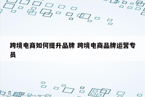 跨境电商如何提升品牌 跨境电商品牌运营专员