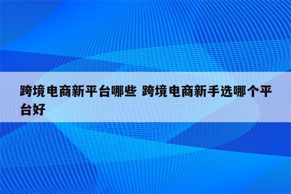 跨境电商新平台哪些 跨境电商新手选哪个平台好