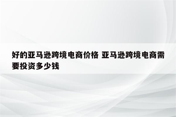 好的亚马逊跨境电商价格 亚马逊跨境电商需要投资多少钱